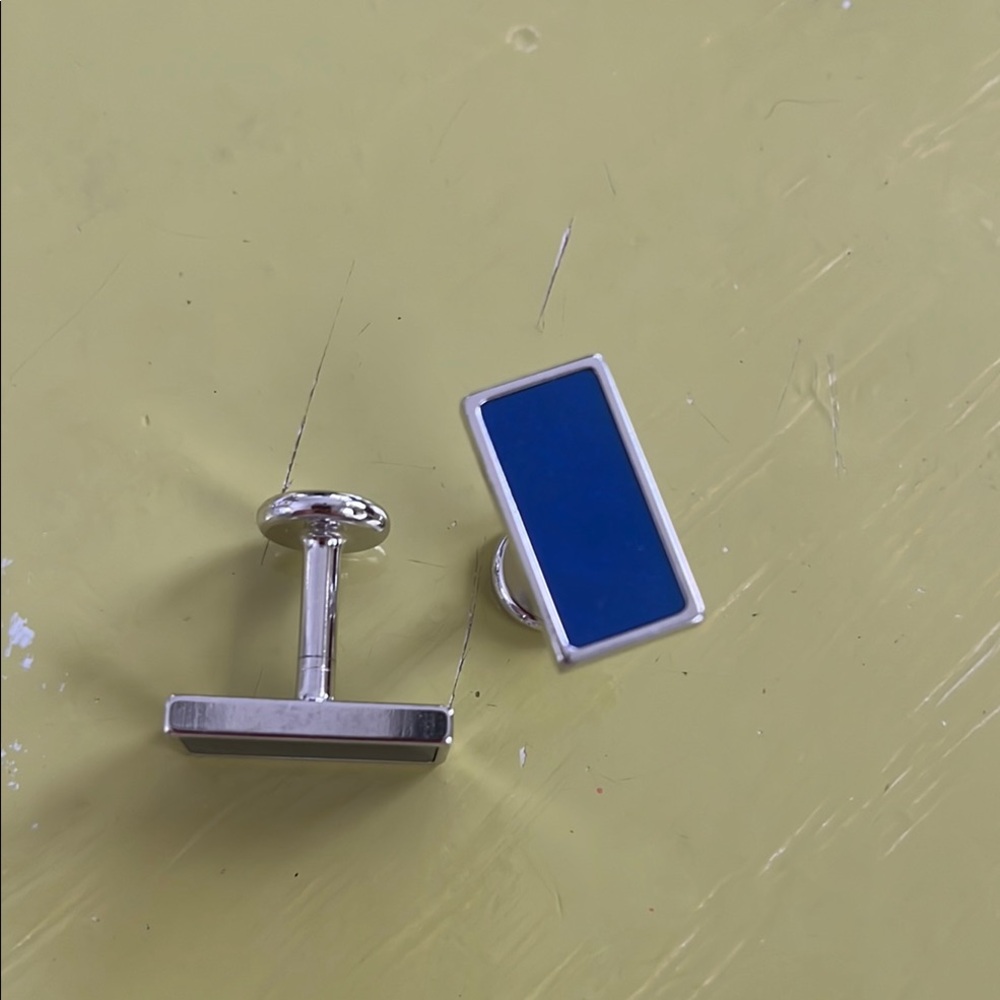 Silver And Blue Rectangular Cufflinks - image 1